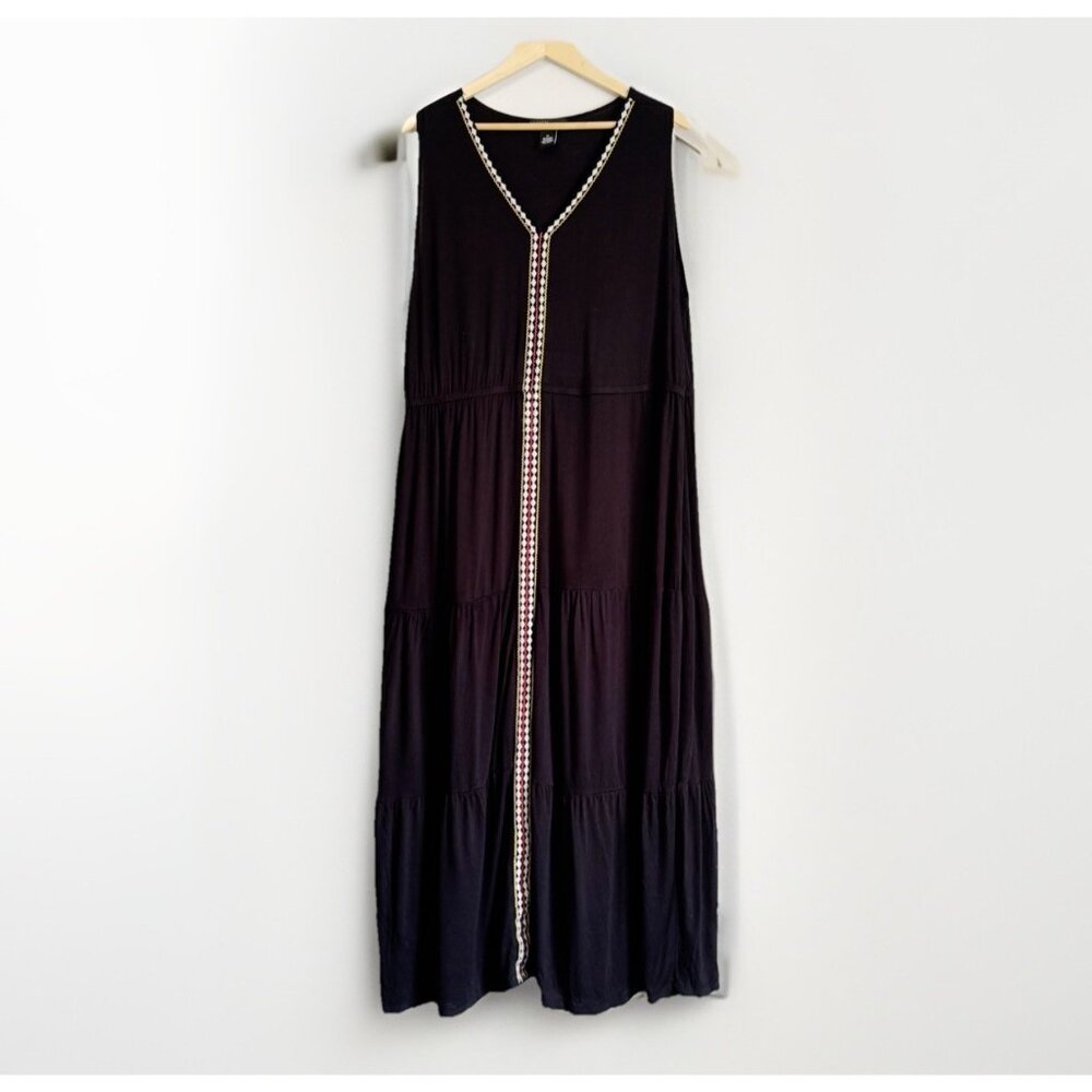 Design History Women’s Black Embroidered Tiered Maxi Dress 3X Travel Summer
